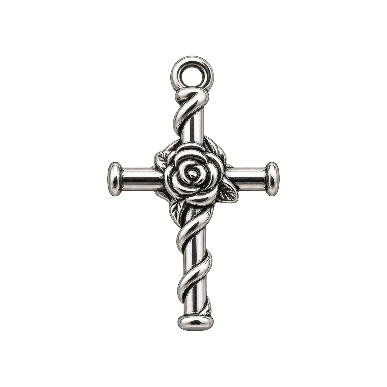 rose cross charm, silver
