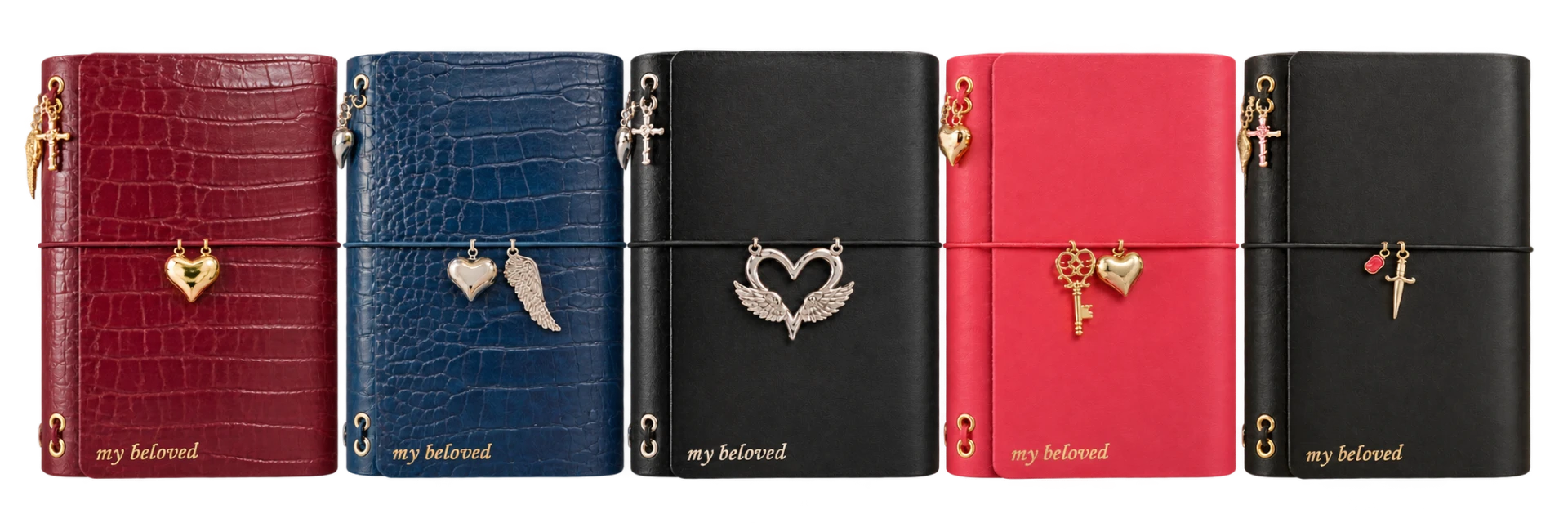 The five My Beloved journals: King gold, King silver, Scarlet, Wine and River